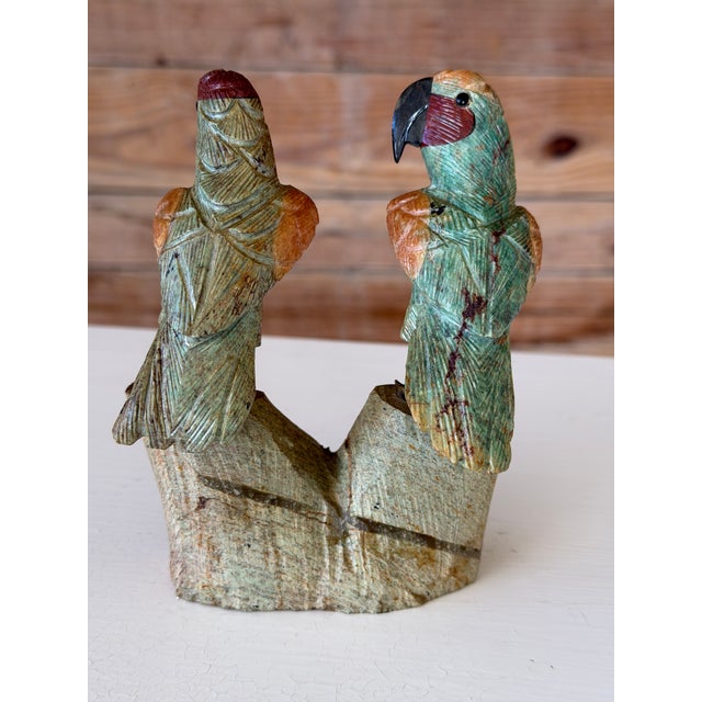 Vintage Peruvian Hand-Carved Gemstone Parrot Sculpture With Brass Feet For Sale - Image 4 of 12