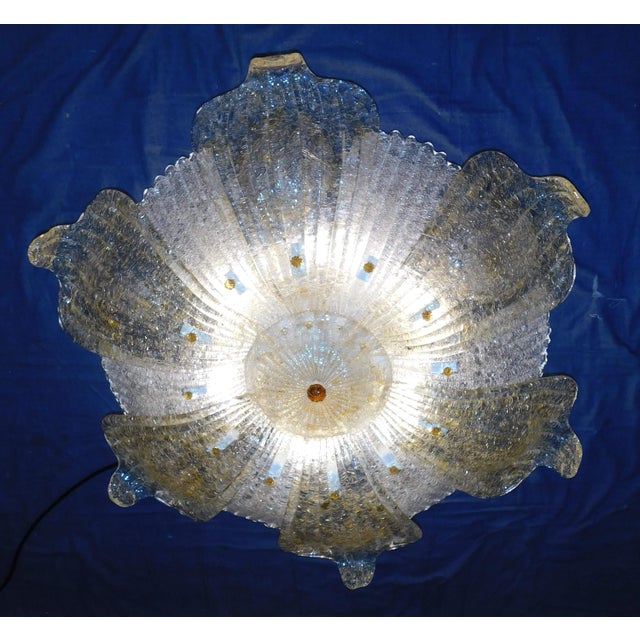 Glass 1960s Clear and Amber Graniglia Murano Flush Mount For Sale - Image 7 of 9