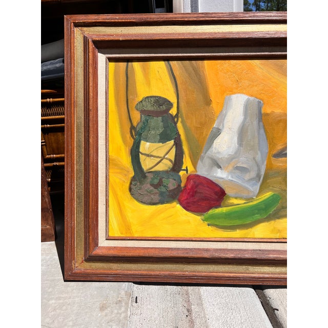 Mid-Century Modern Mid-Century Modern Framed Yellow Still Life Oil Painting For Sale - Image 3 of 7