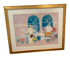“Flower Vendor” Figurative Silkscreen by Jim Hill, Framed