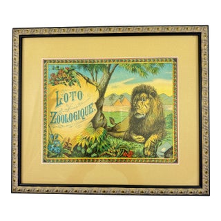 Loto Zoologique Game Box Lid, Chromolithograph, Framed, Circa 1900 For Sale