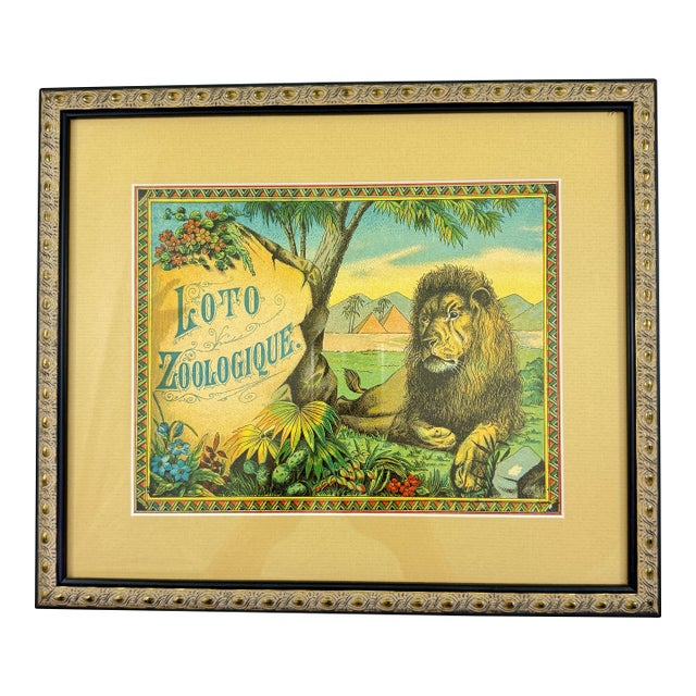 Loto Zoologique Game Box Lid, Chromolithograph, Framed, Circa 1900 For Sale