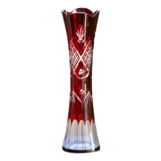 Antique Bohemian Glass Vase with Wheel-Cut Ruby, 1950 For Sale
