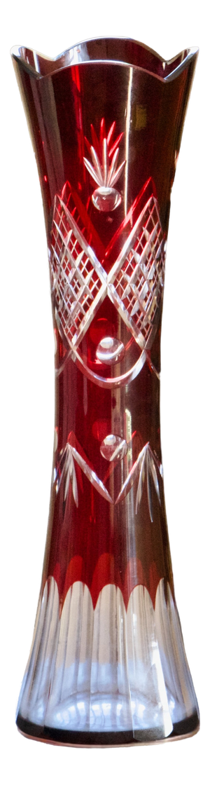 Antique Bohemian Glass Vase with Wheel-Cut Ruby, 1950
