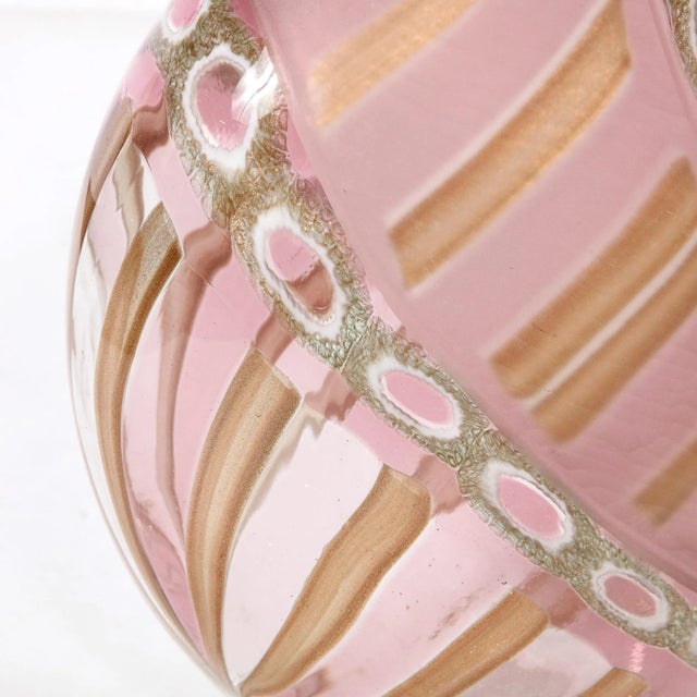 Mid-Century Hand-Blown Amethyst Murano Glass Vase W/ 24k Rose Gold Striations For Sale - Image 9 of 12