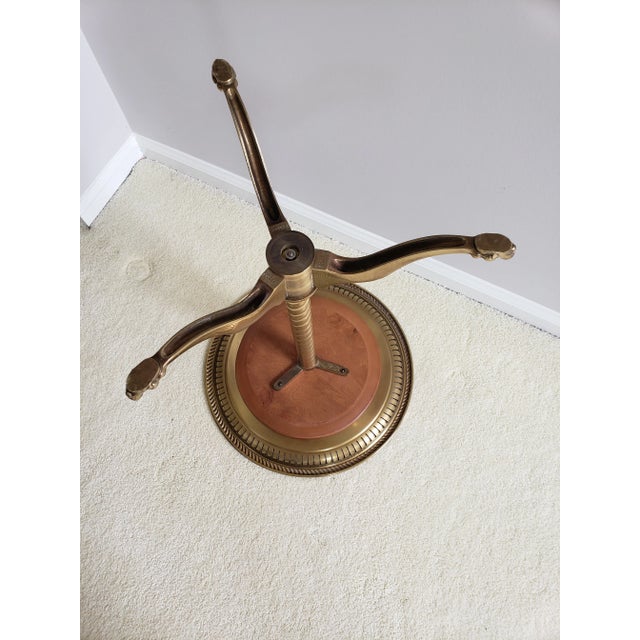 1970s Vintage Brass Pedestal Side Table With Florentine Engraving and