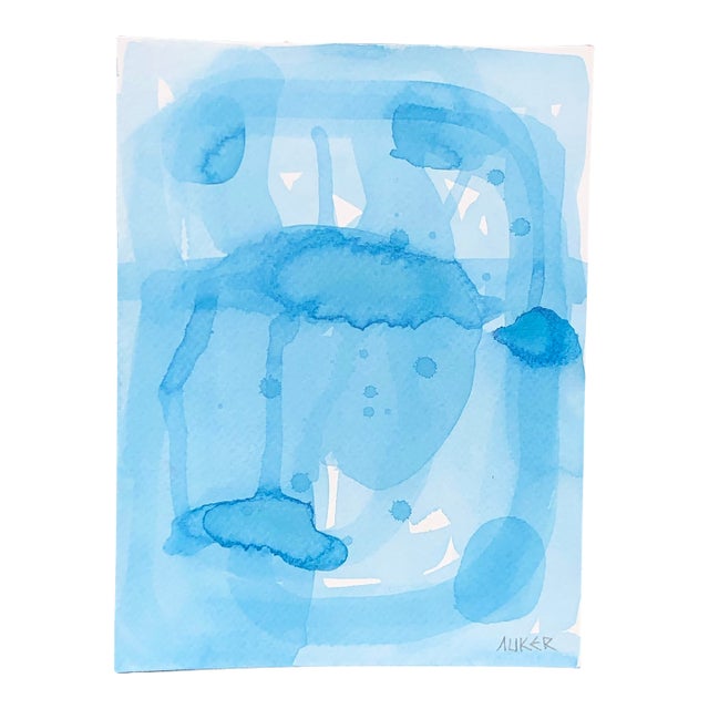 “Aqua” Contemporary Abstract Watercolor by CL Auker For Sale