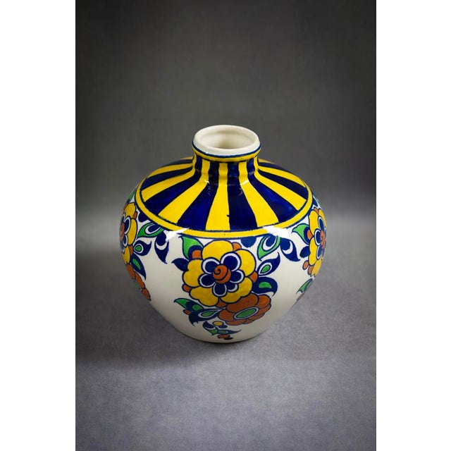 Charles Catteau Art Deco Spinning Top Vase in Polychrome Glazed Earthenware by Charles Catteau for Boch Frères Kéramis, 1920s For Sale - Image 4 of 11