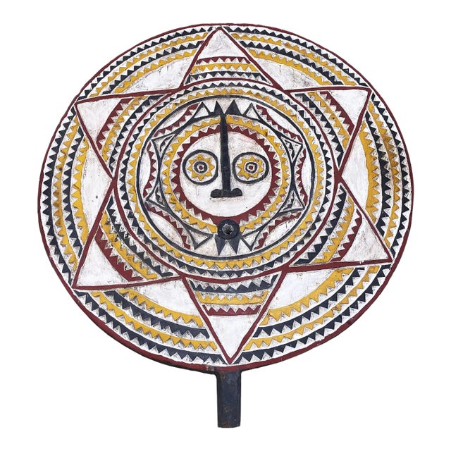 Vintage African Lg Wooden Baule Tribe Moon Mask I Coast 38" H For Sale