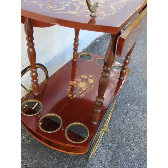 French Inlay Drop Leaf Bar Server Tea Coffee Cart 6339 For Sale - Image 9 of 18