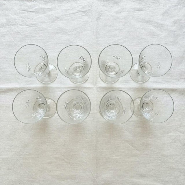 Glass Vintage Tiffin-Franciscan Shooting Star Juice Glasses Set 8-MCM Etched Crystal For Sale - Image 7 of 10