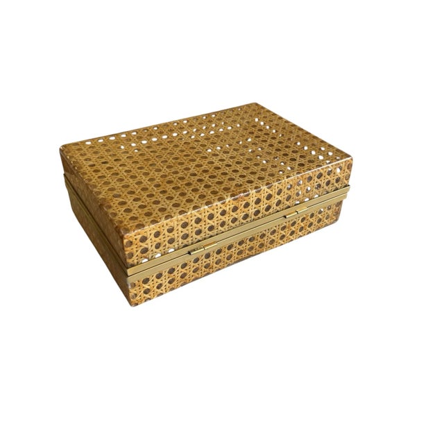 Plastic Vintage Dior Vienna Straw/Cannage Lucite Brass Box Large For Sale - Image 7 of 10