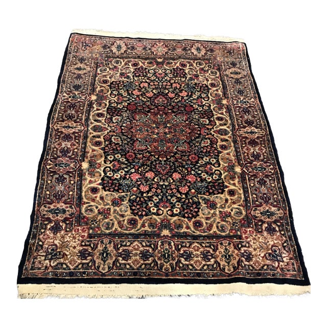 1930s Vintage Design Floral Royal Kierman Rug- 3'6" X 5'1" For Sale