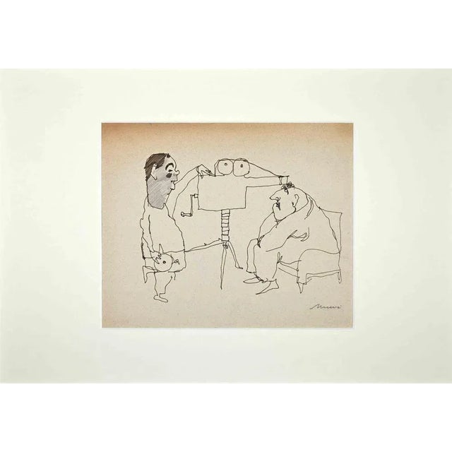 Modern Mino Maccari, The Director, Drawing in Pencil, Mid-20th Century For Sale - Image 3 of 3