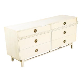 1960s Mid Century Modern Dresser Credenza 6 Drawer American White Brass For Sale