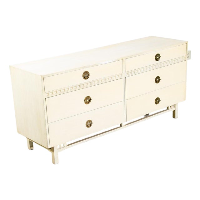 1960s Mid Century Modern Dresser Credenza 6 Drawer American White Brass For Sale
