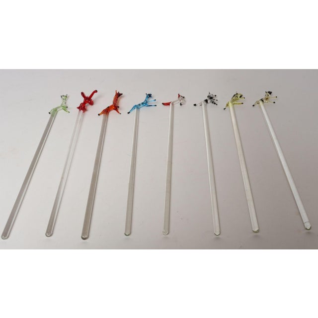 Set of Eight Vintage Blown Glass Animal Cocktail Stirrers With Box by Saxon For Sale - Image 4 of 17