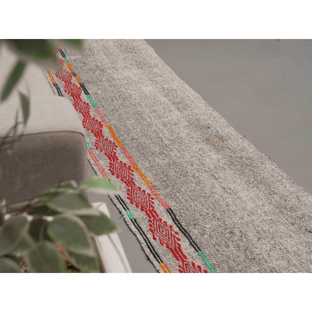Turkish 1970s Vintage Handmade Wool Cotton Turkish Grey Runner Rug For Sale - Image 3 of 11