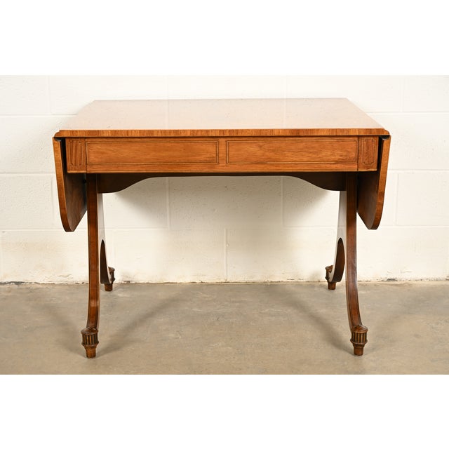 Baker Furniture Regency Inlaid Yew Wood Writing Desk or Console Table, Circa 1980s For Sale - Image 16 of 17