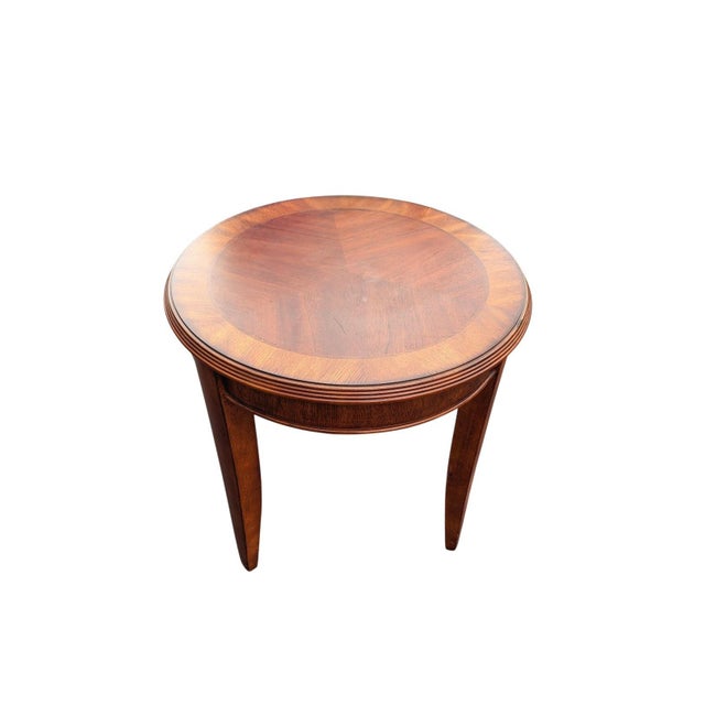 1970s Vintage Pair of Round Cherry Wood End Tables Tapered Legs For Sale - Image 5 of 7