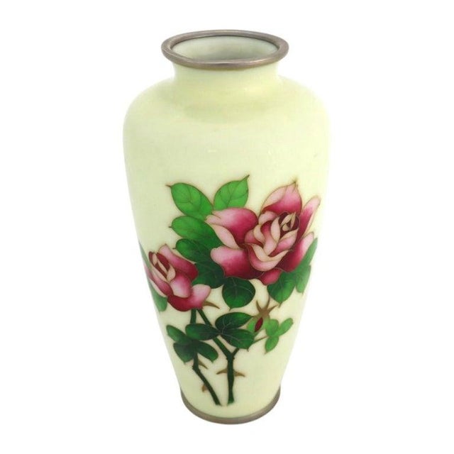 Japanese Japanese Ando Cloisonne Co. Floral Roses Cloisonne Enameled Vase C1920 For Sale - Image 3 of 12