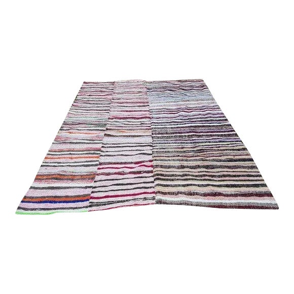 1970s Vintage Turkish Kilim Striped Rug - 7′5″ × 9′10″ For Sale