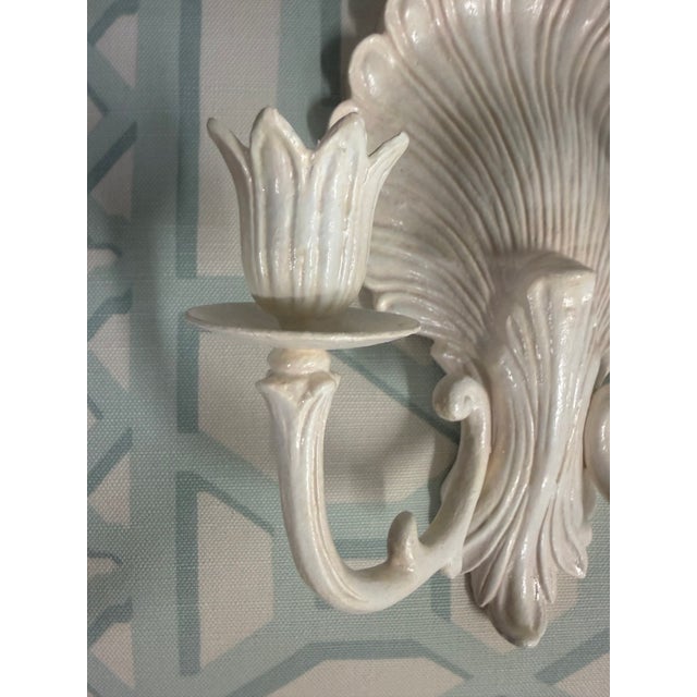 English Shell Pair of Hand-Painted Coastal Wall Sconces/Candleholders For Sale - Image 3 of 6