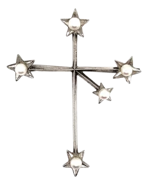 1990s Mikimoto Estate Akoya Pearl Cross Brooch Sterling Silver 4 mm