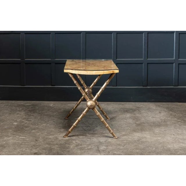 Wood 19th Century English Faux Marble, Glass and Faux Bamboo Side Table For Sale - Image 7 of 9