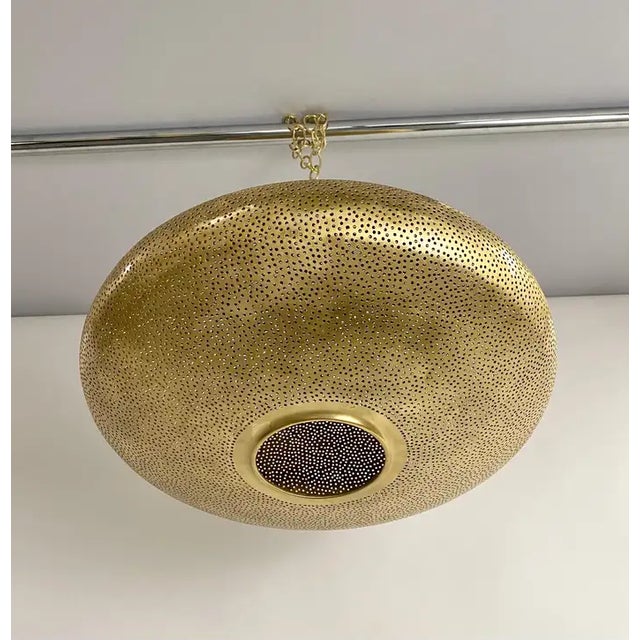 Mid-Century Modern Style Oval Spaceship Brass Pendant or Lantern For Sale - Image 4 of 12