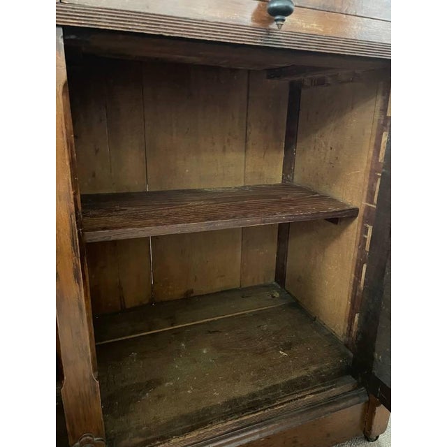 100+ Year Old Hutch Cabinet, Burl Wood Inlay, Hand Carved, Beautiful Antique For Sale - Image 11 of 12