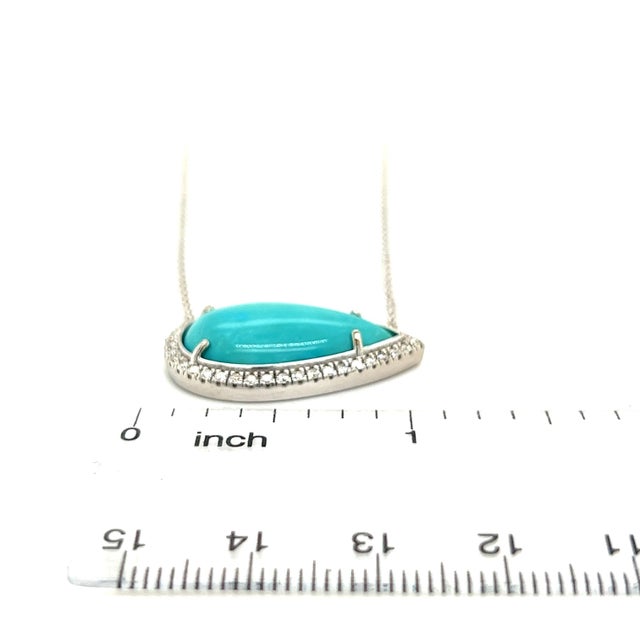 Metal Persian Turquoise Diamond Halo Pendant With Chain 14k WG Certified For Sale - Image 7 of 8