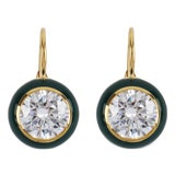 Green Enamel Bezel Drop Earrings, A Pair For Sale