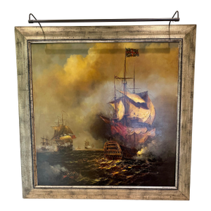Large Nautical Oil Painting - Galleons Under Bombardment at Sea