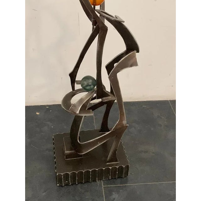 Unknown Artist, Futuristic Juggler Sculpture, Wrought Iron and Colored Resin For Sale - Image 9 of 12