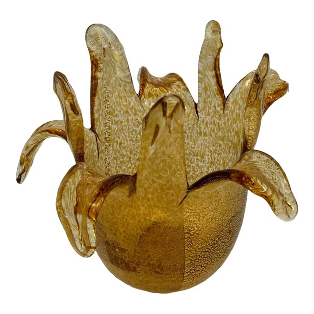 Organic Gold Fleck Modern Art Glass Vase For Sale