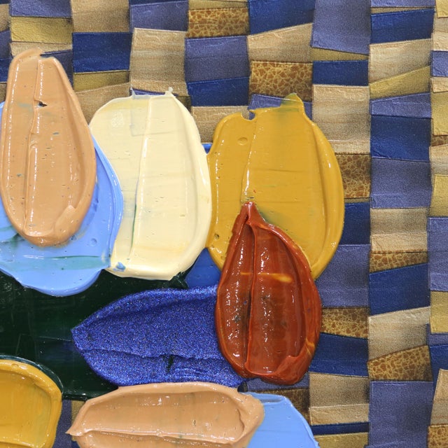 Abstract Checkers - Impasto Style Colorful Textural Thick Paint Abstract Art on Wallpaper Original Artwork by Shiri Phillips For Sale - Image 3 of 6