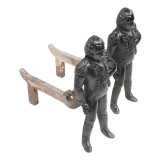 Pair of 19th Century Cast Iron Andirons Depicting George Washington For Sale