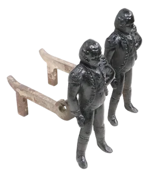 Pair of 19th Century Cast Iron Andirons Depicting George Washington