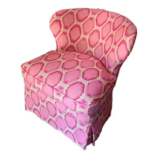 1970s Mod Pink Op-Art Upholstered Swivel Chair For Sale