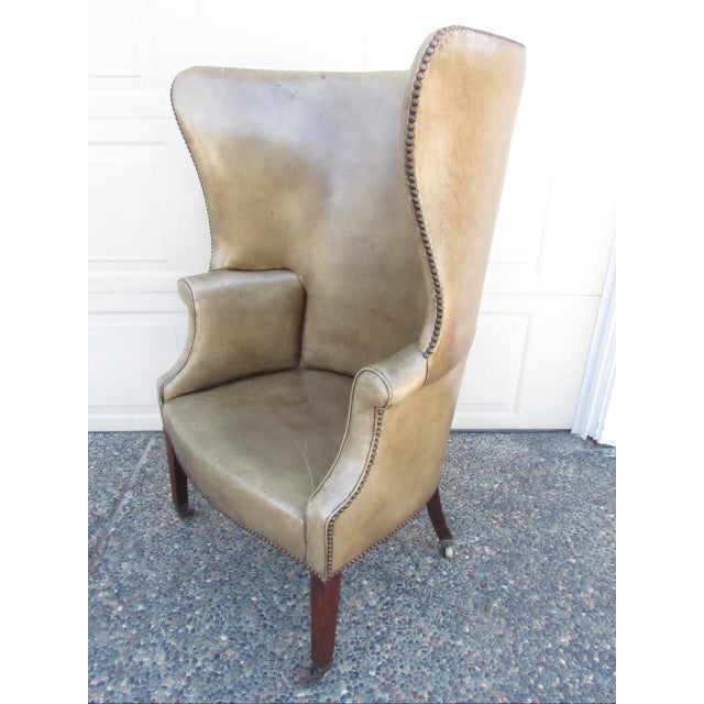 Antique English George LLL Leather Wingback Armchair For Sale - Image 10 of 18