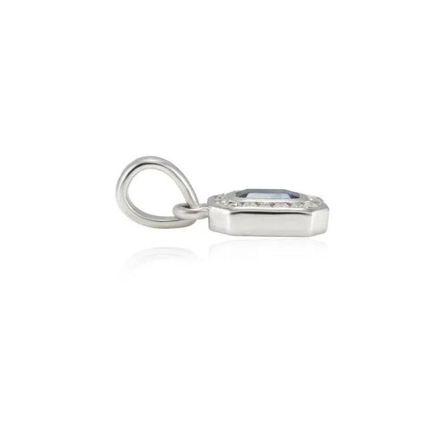 Not Yet Made - Made To Order Octagon Deep Blue Sapphire Diamond Halo Pendant in 14k White Gold For Sale - Image 5 of 10