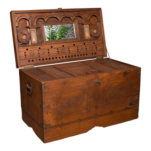 1880s Antique Victorian Teak Travelling Cleric's Chest For Sale