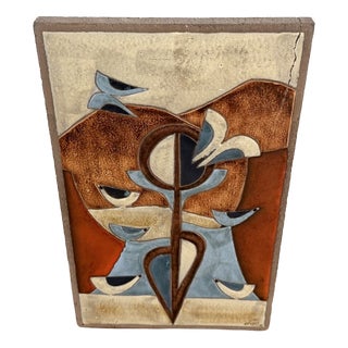 Decorative Wall Panel in Glazed Stoneware, 1970s For Sale