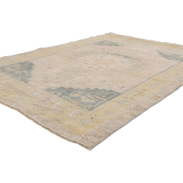 54157 Vintage Turkish Oushak Rug, 04'02 x 06'00. The Gilded Mirage: A Vintage Turkish Oushak Masterpiece of Quiet...