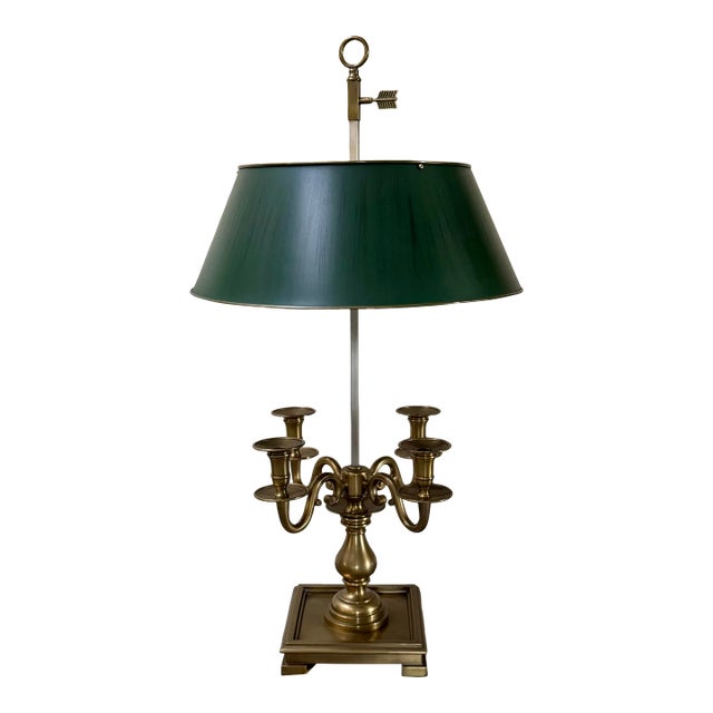 Visual Comfort French Bouillotte Brass 4 Arm Candelabra Table Lamp Tole Shade For Sale