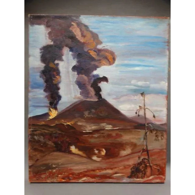 Textile 1940s Vintage Margarita Weihmann Volcano Painting For Sale - Image 7 of 7