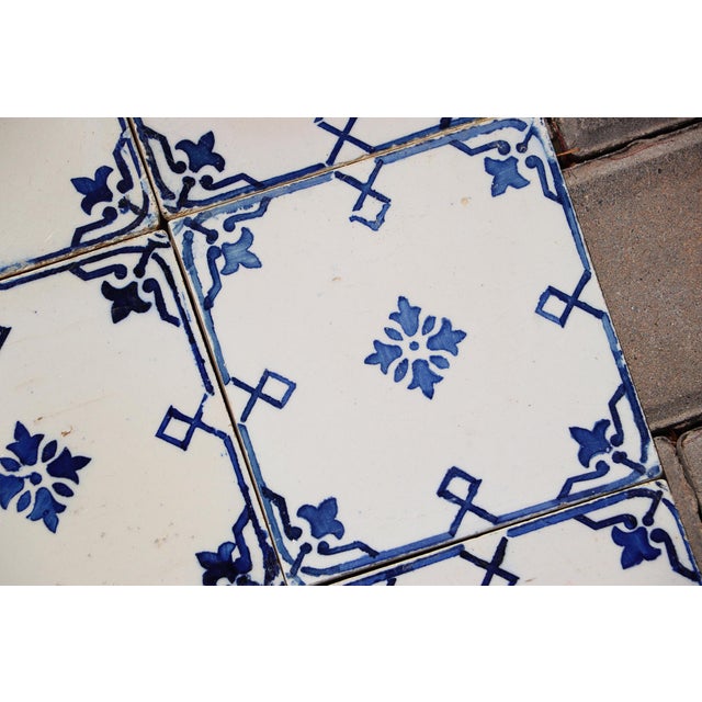1920s Antique 1920s Portuguese Art Deco Tiles Cobalt Blue Floral Crosses Set of 16 For Sale - Image 5 of 14
