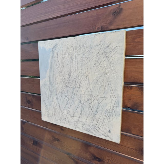 Minimalist Abstract Painting 20x20 Inches • Neutral Textured Wall Art • Modern Grey and White Square Canvas • Contemporary Minimal Art for Home Decor For Sale - Image 4 of 5