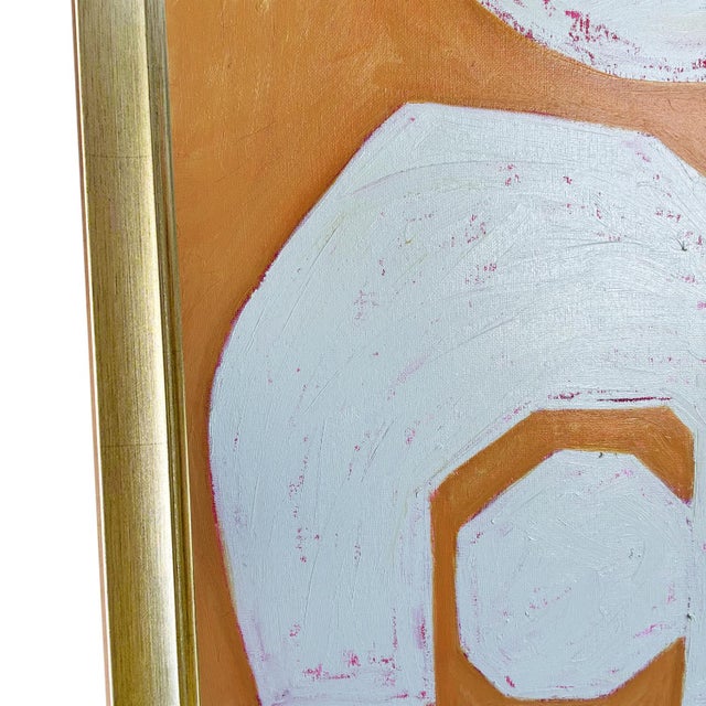Abstract Original Abstract Geometric Painting in Brushed Gold Frame, Oil on Canvas, 21" H X 17" W by Tatiana Duperault For Sale - Image 3 of 4